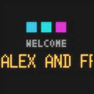 Panel screen: WELCOME ALEX AND FRIENDS &mdash; the guest welcomed by name
