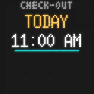 Panel screen: check-out today at 11:00 AM